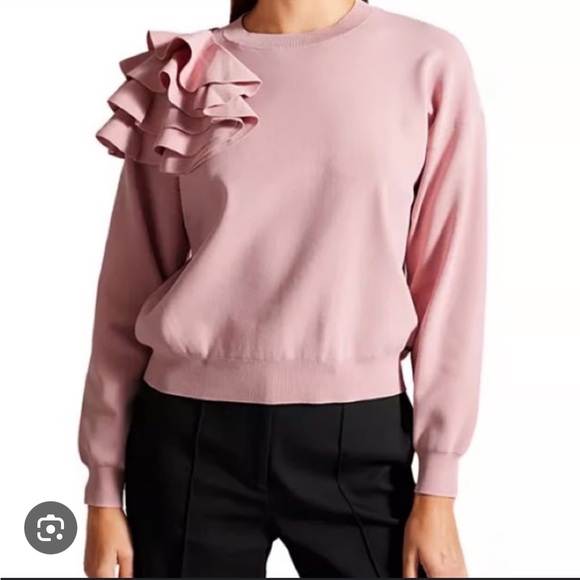 Ted Baker Sweaters - Ted Baker Ruffle Shoulder Sweatshirt | Mauve Pink | Size 2